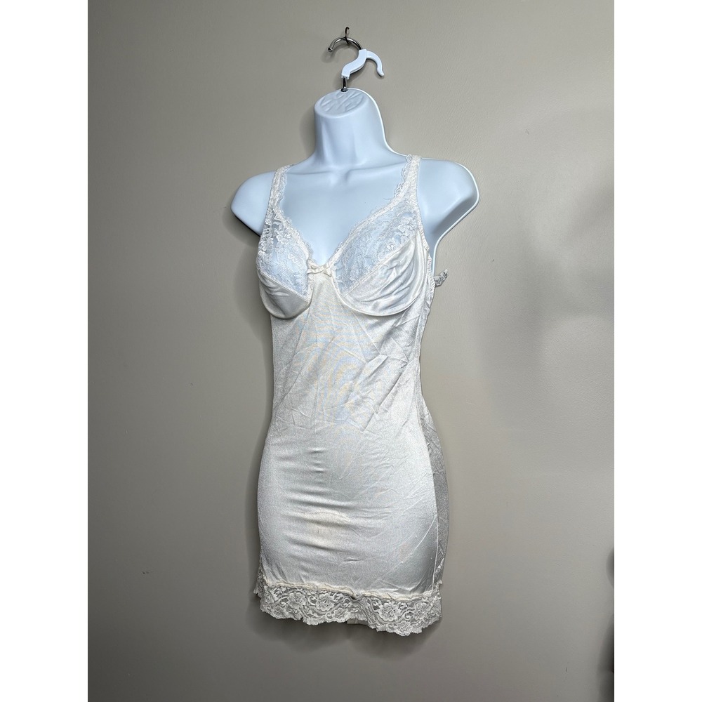 Jaclyn Smith White Lace Trim Shapewear Bodysuit Slip Underwire 38B Style 1269